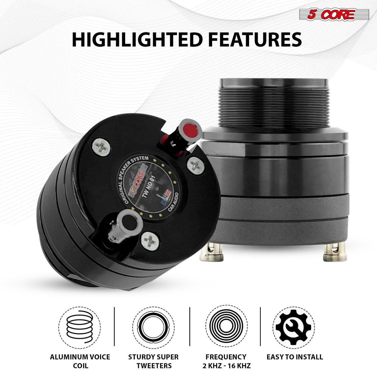 5Core Super Tweeter 1 Inch Car Audio Speaker 60W Max Power 4 Ohm Titanium Diaphragm Neodymium Magnet