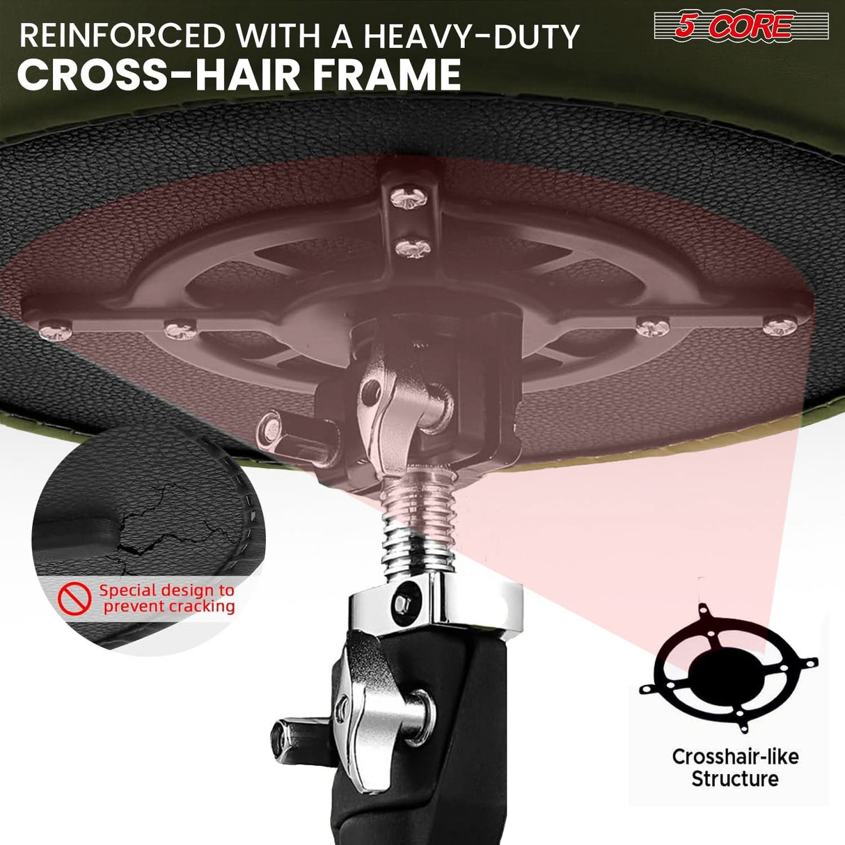 5 Core Drum Throne 4" Thick Padded Guitar Stool 441Lb Capacity 20-26” Adjustable Drummer Chair