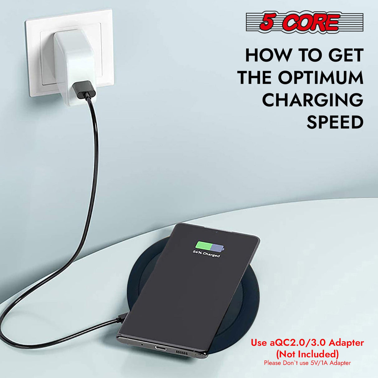 5Core Wireless Phone Charging Pad 15W Qi-Certified Fast Charger Mat Cargador