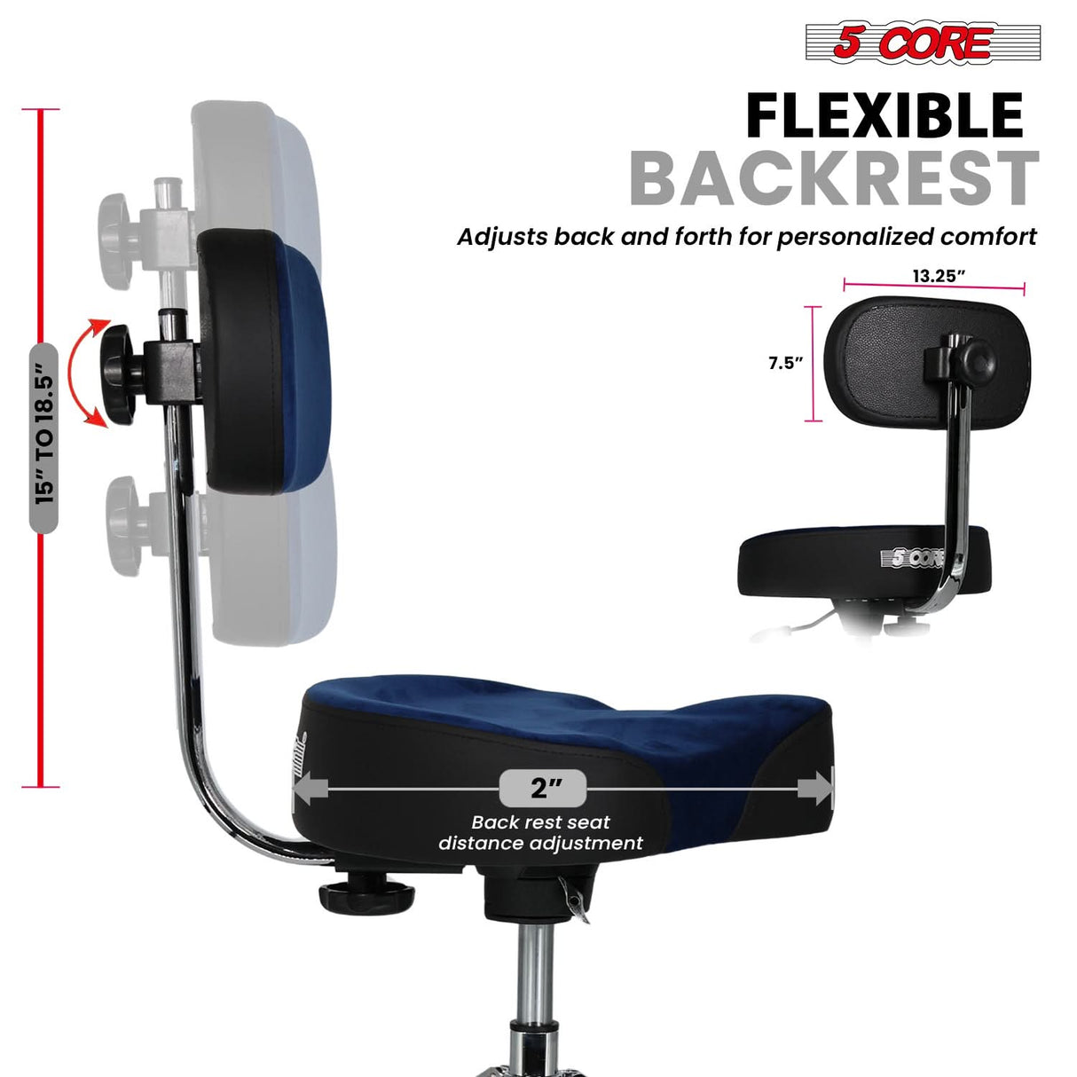5 Core Drum Throne w Backrest 4" Padded Stool Airlift 25" Adjustable Drummer Stool 441Lb Capacity