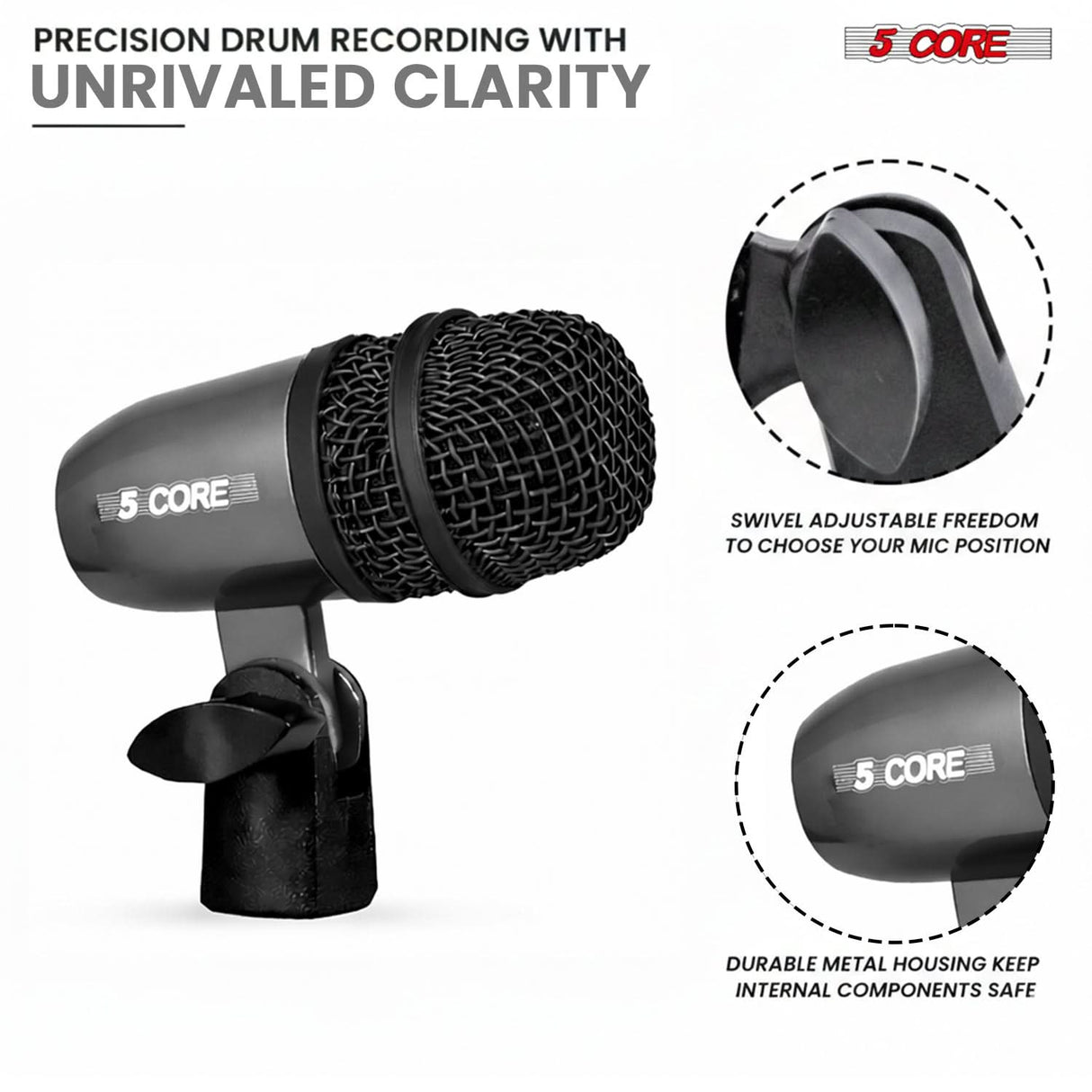 5 Core Conga Mic Snare Tom Microphone Drum Kit Condenser XLR Instrument Mics