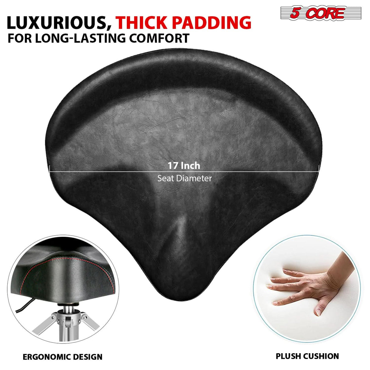 5 Core Drum Throne 4" Padded Seat w Backrest Airlift Adjustable Chair Ergonomic Drummer Stool
