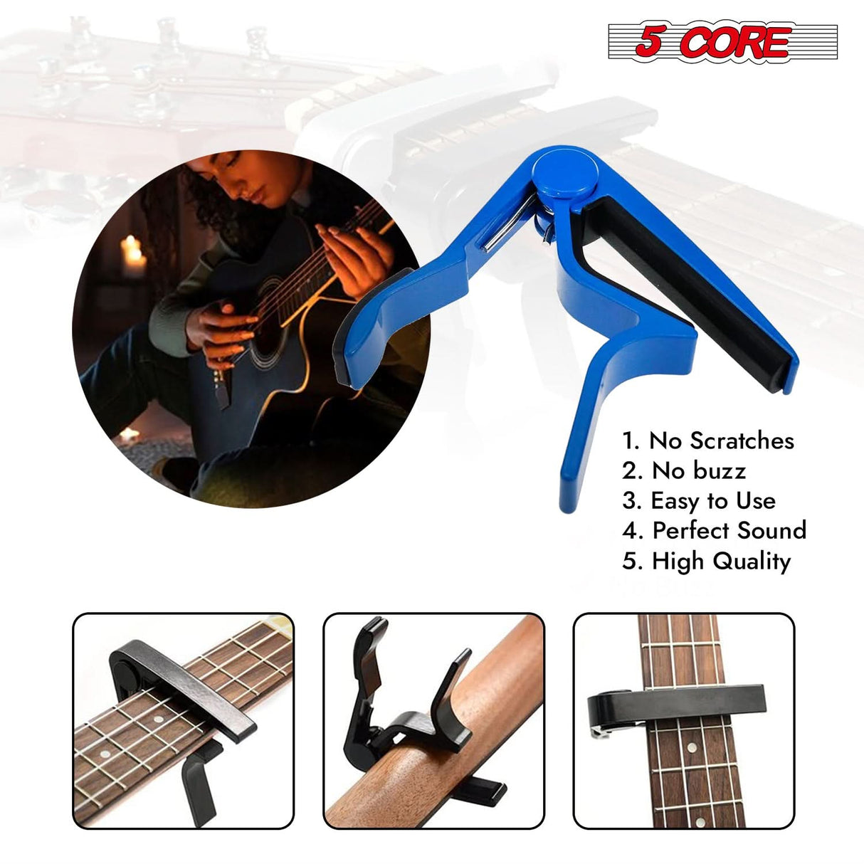 5Core Electric Guitar Capo – Secure Clamp, Non-Slip View