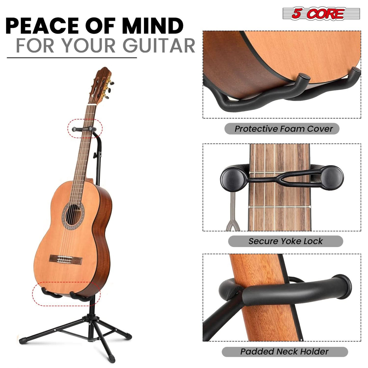 5Core Guitar Stand Pair Floor Folding Holder Soporte Para Guitarra for Acoustic Electric Bass