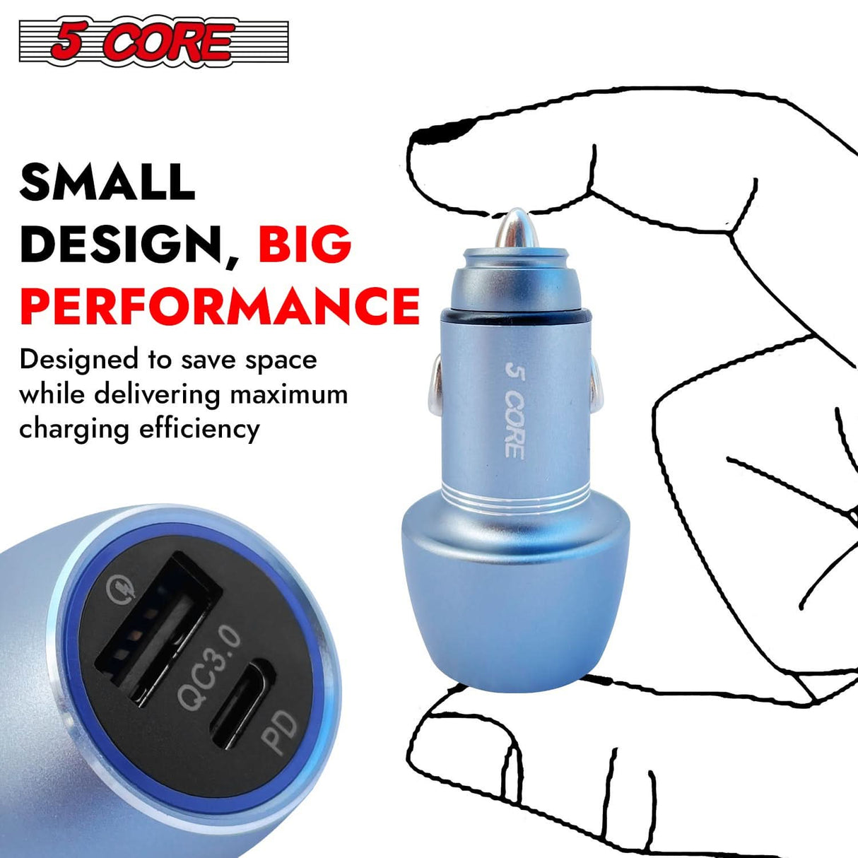 5Core Car Charger USB Type C Adapter 36W Fast Charging