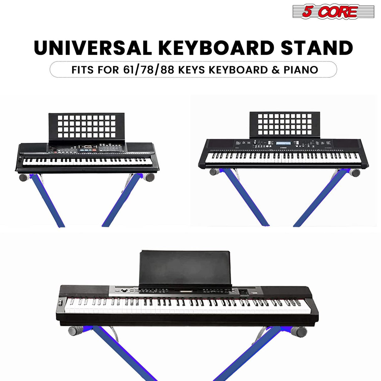 5 Core Keyboard Stand Piano Bench Combo Adjustable Key Board Stands 2" Padded Musician Chair Set
