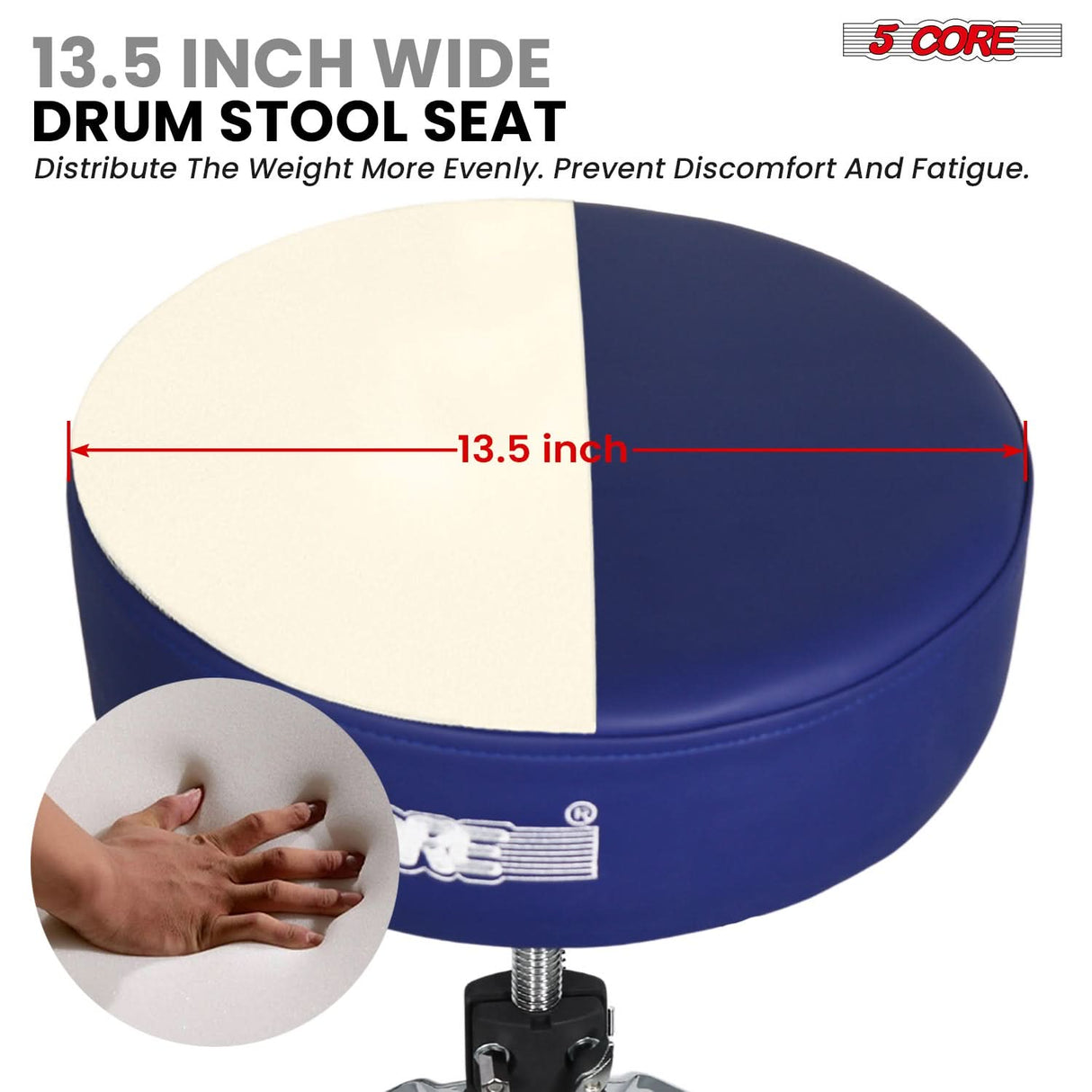 5 Core Drum Throne 4" Thick Padded Guitar Stool 441Lb Capacity 20-26” Adjustable Drummer Chair