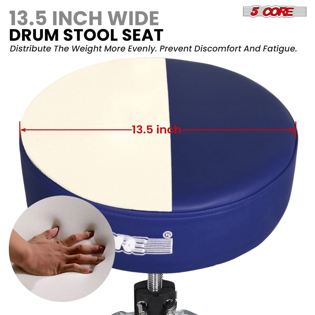 5 Core Drum Throne 4" Thick Padded Guitar Stool 441Lb Capacity 20-26” Adjustable Drummer Chair