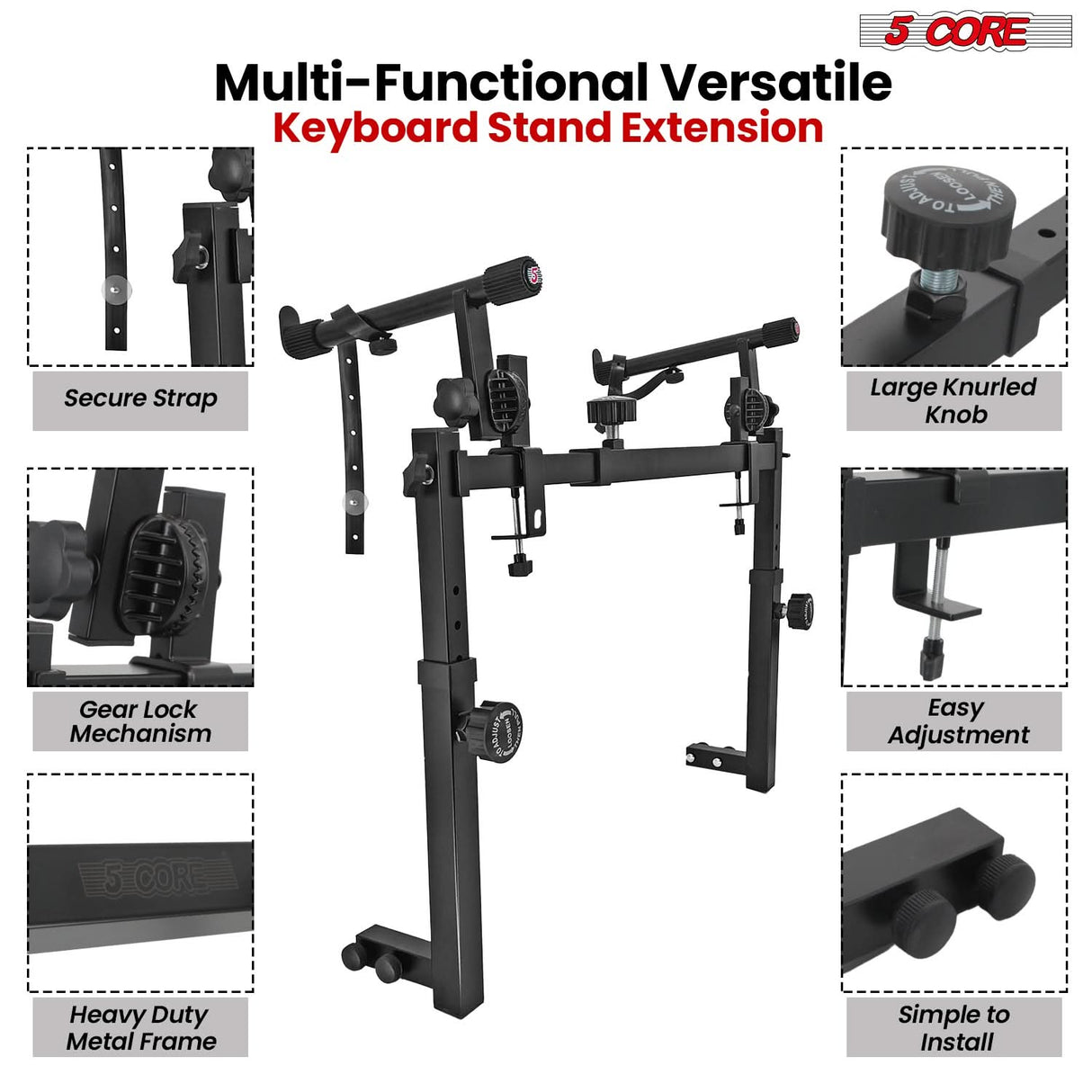 5 Core 2 Tier Keyboard Stand Attachment Adjustable for 54, 88 Electric Digital Piano Stands Adapter