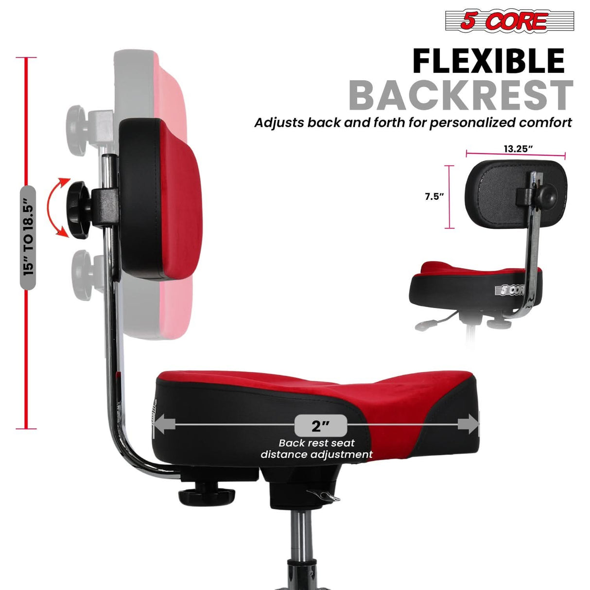 5 Core Drum Throne w Backrest 4" Padded Stool Airlift 25" Adjustable Drummer Stool 441Lb Capacity