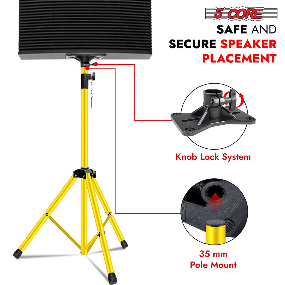 5 Core Speaker Stand Pair Adjustable Heavy Duty PA DJ Tripod Studio Monitor Stands w 35mm Insert