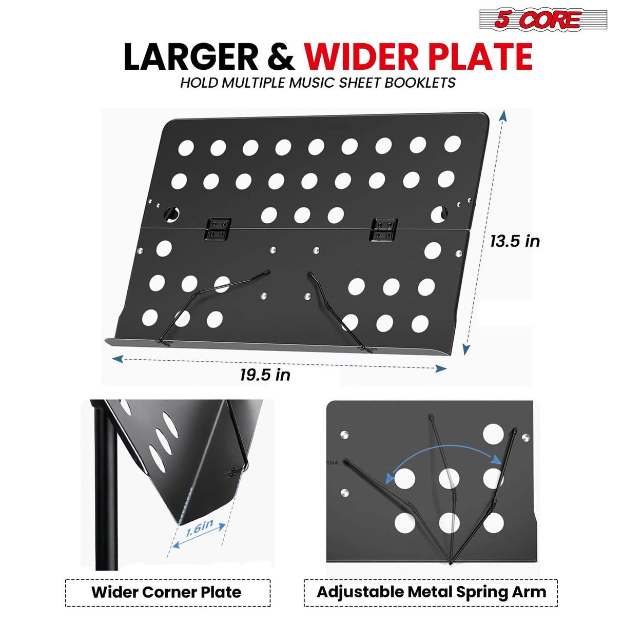 5 Core Music Stand Adjustable Desktop Book Stands Portable Sheet Holder All Metal Foldable Bookstand