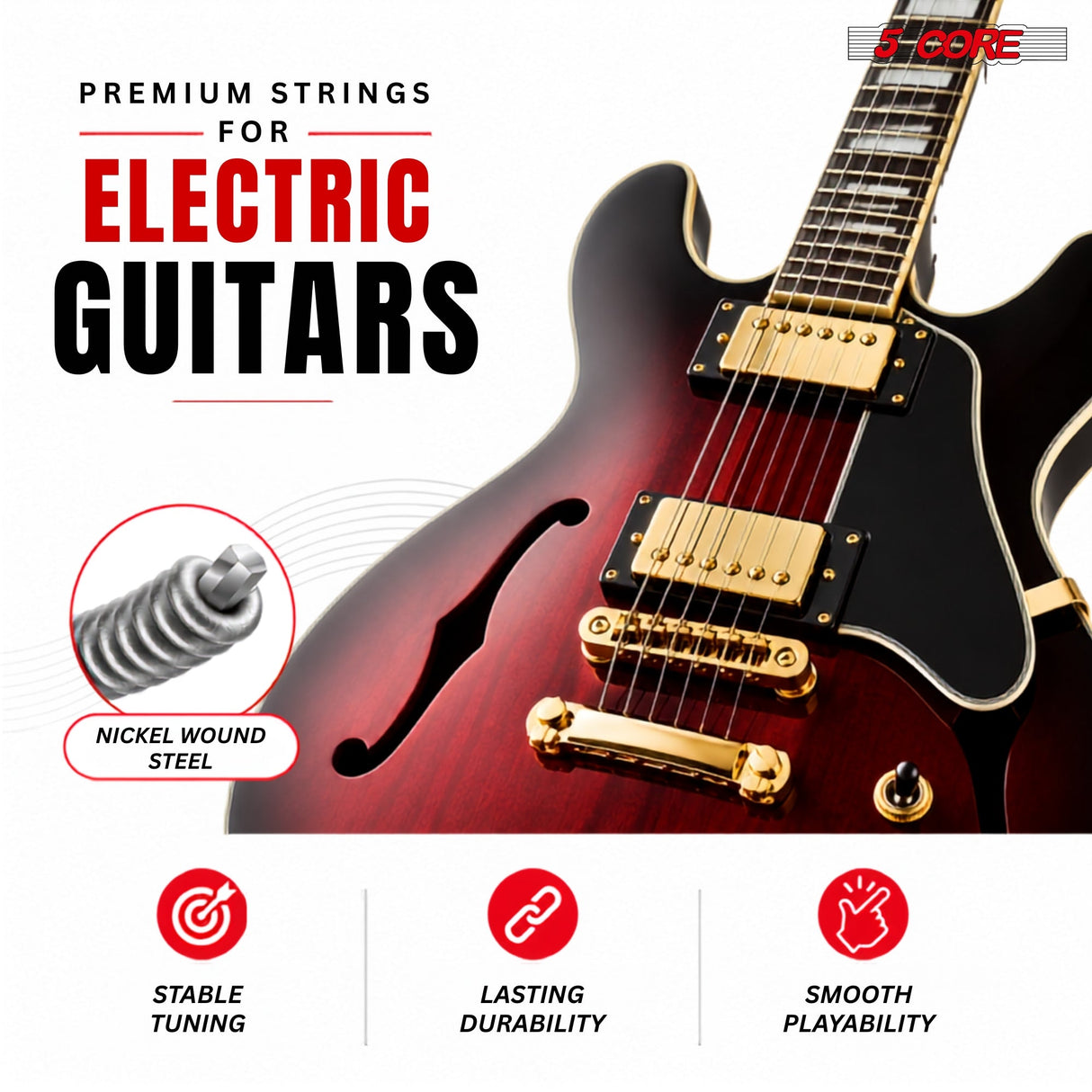 5 Core Guitar Strings Nickel Plated Acoustic Electric Guitar String Set w Picks