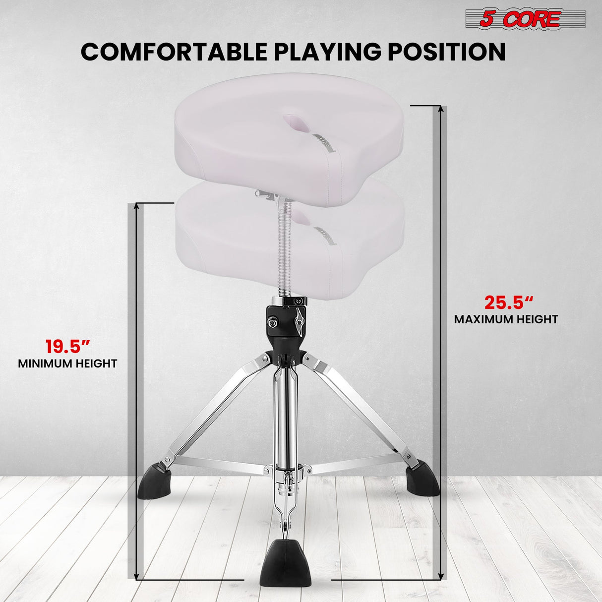 5 Core Drum Throne w 4" Padded Stool Adjustable Drummer Chair