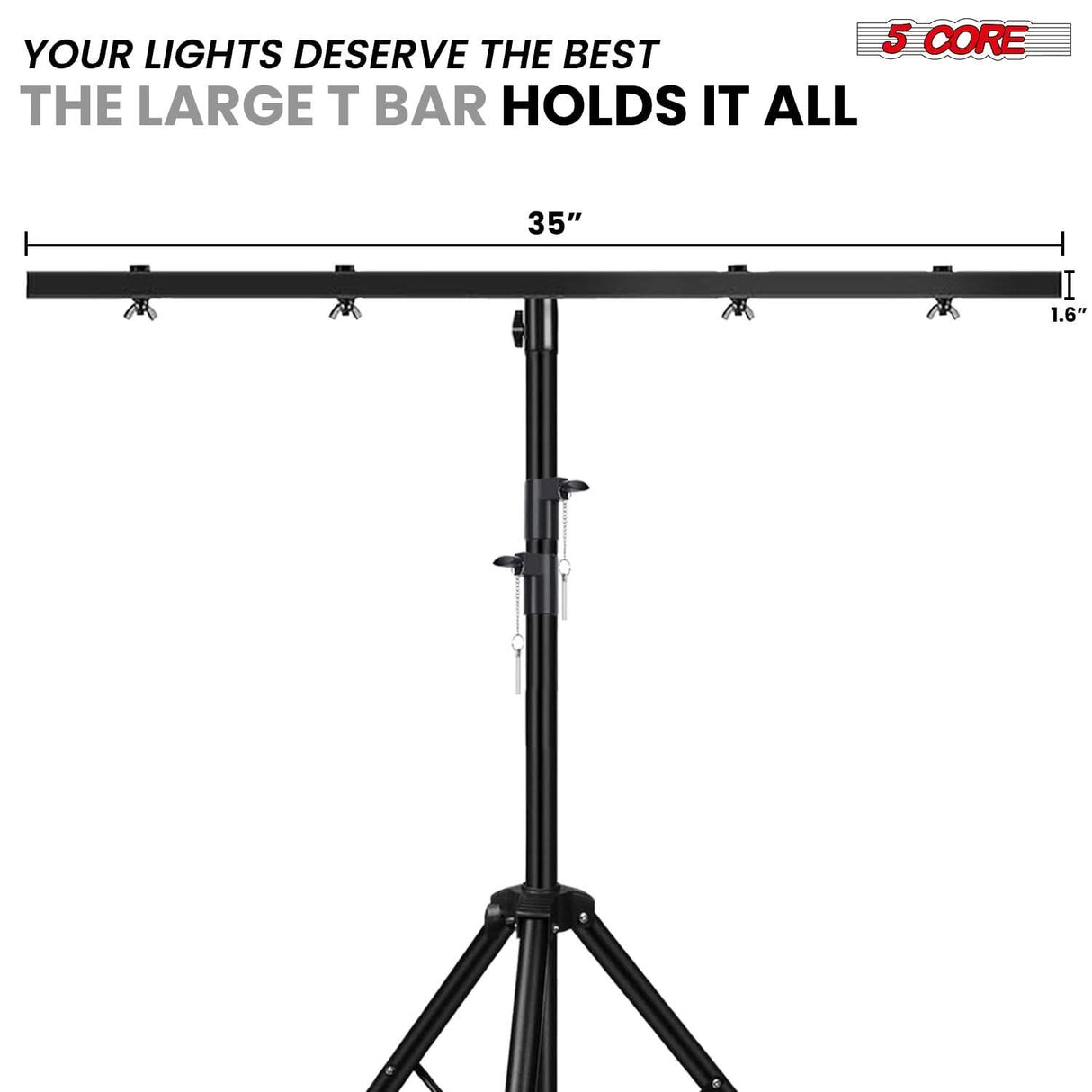 5 Core DJ Light Stand Height Adjustable 39-100" Heavy Duty Tripod Stage Lights Stands w Light T Bar