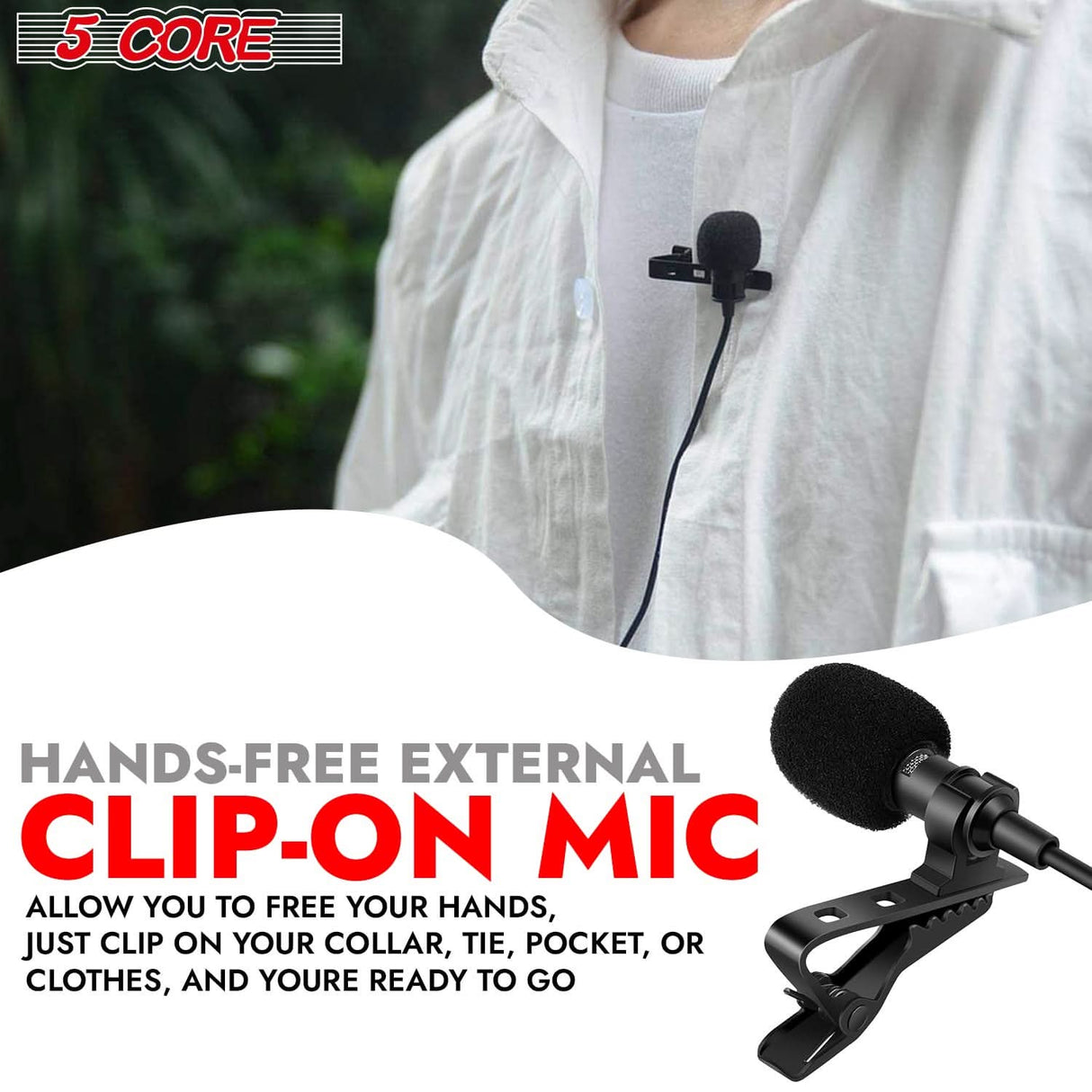 5Core Lavalier Microphone Clip On Professional Grade 3.5mm Lav Lapel Mic Omnidirectional