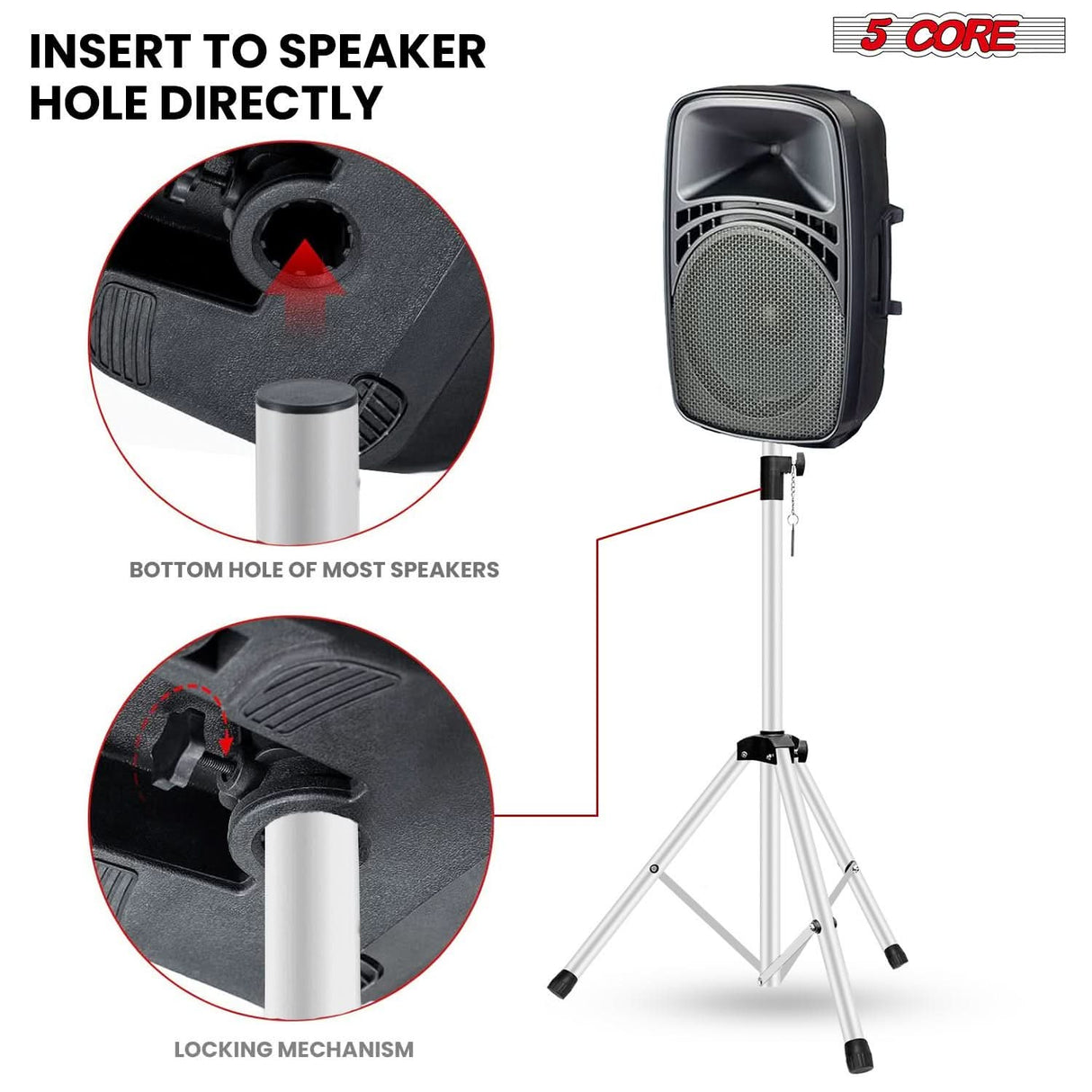 5 Core Speaker Stand Adjustable 31 to 54" PA DJ Tripod Stands Heavy Duty w 35mm Insert 132 Lbs