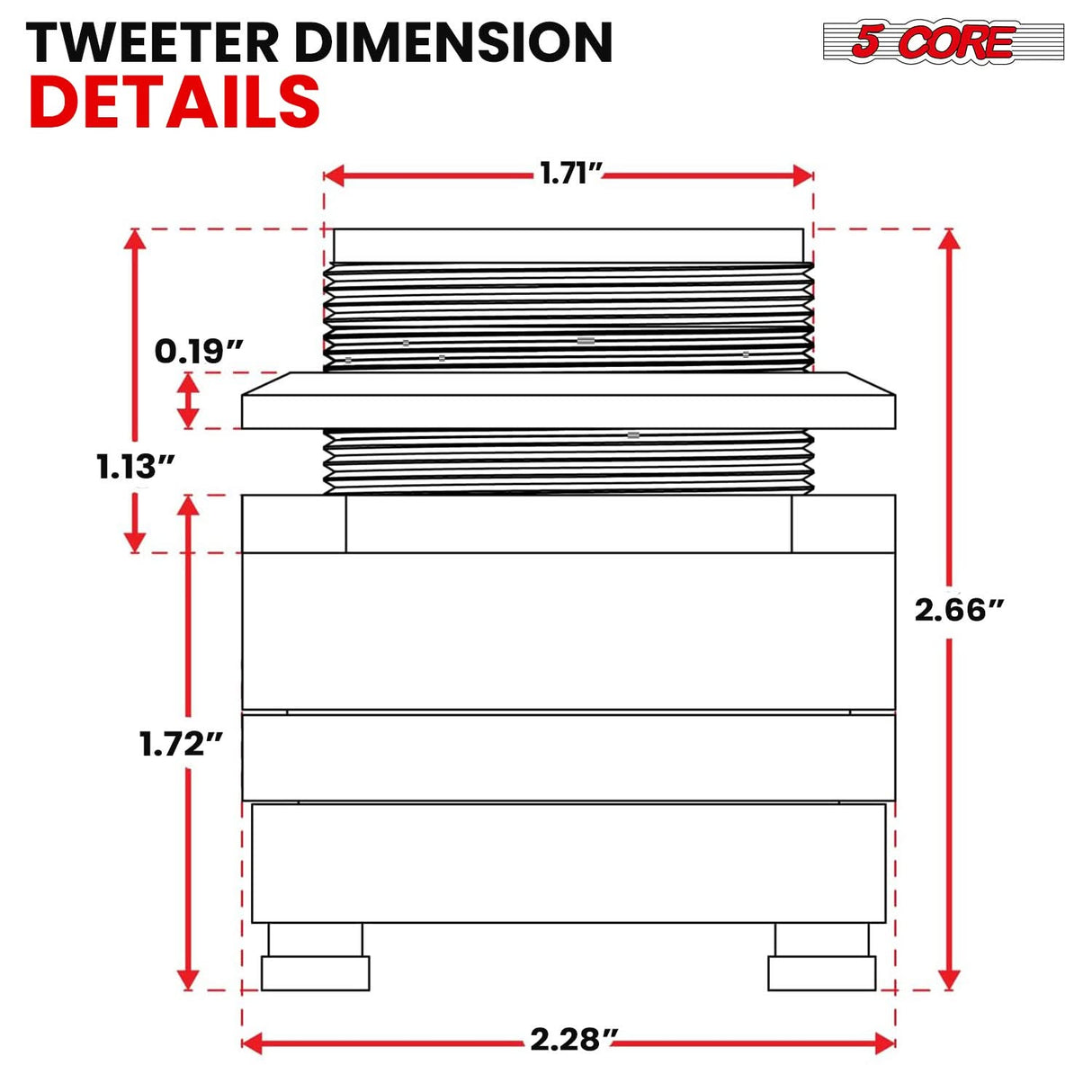 5Core Super Tweeter 1 Inch Neodymium 300W Compression Titanium Bullet Tweeters w Aluminum Frame