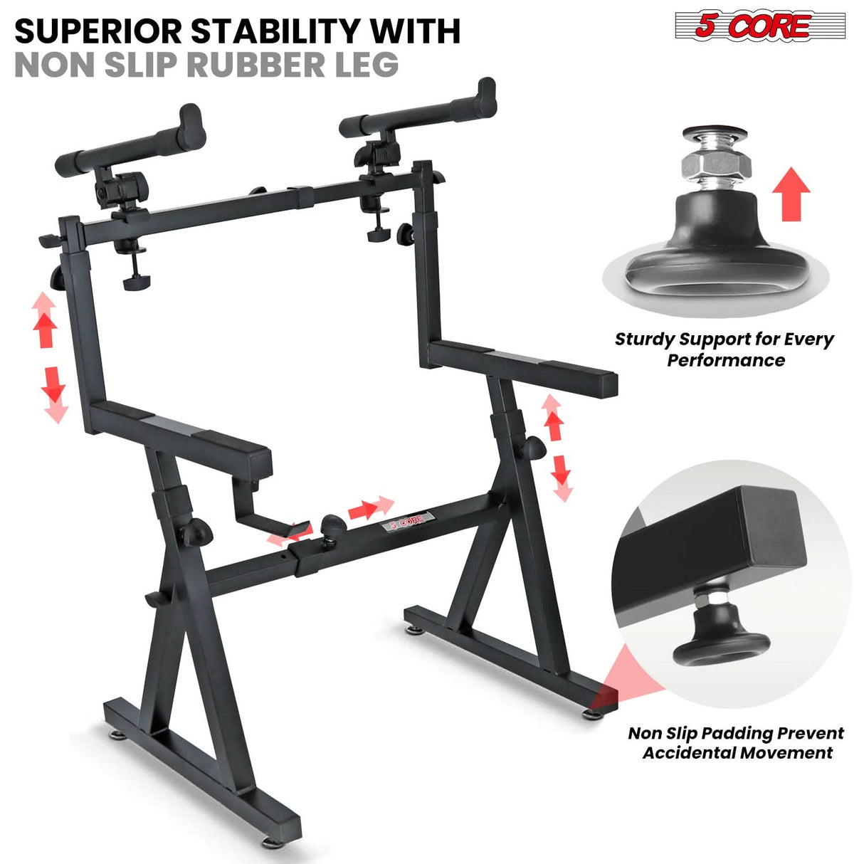 5Core Piano Keyboard Stand Z Style Heavy Duty 2 Tier Stands w Adjustable Arm Fits 54 61 88 Key Board