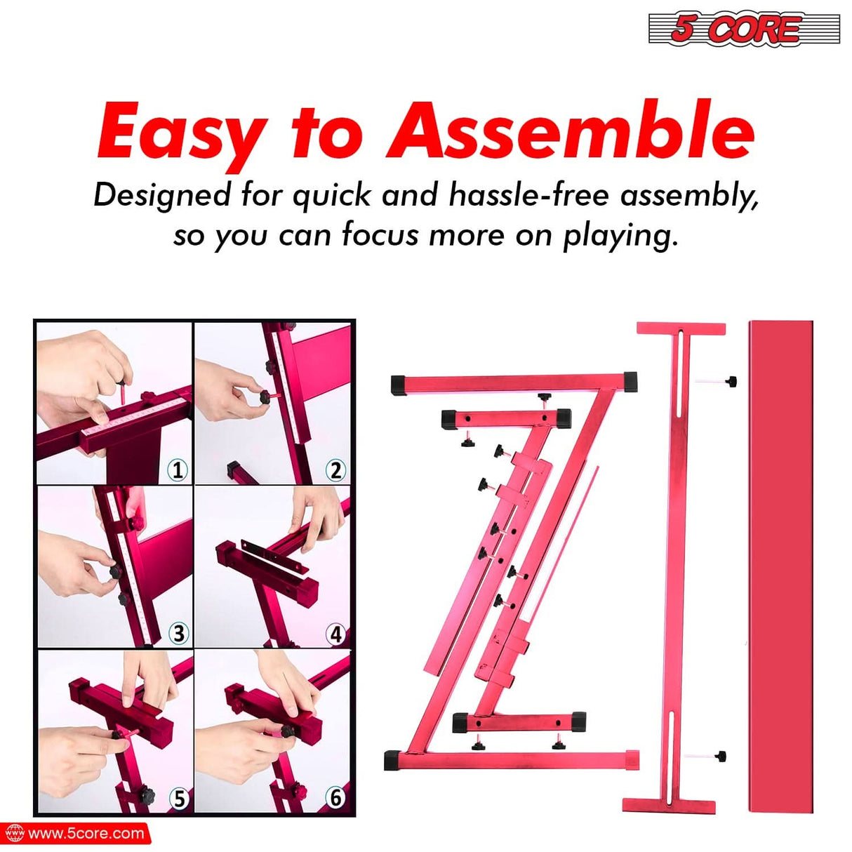 Sturdy pink Z style keyboard riser with bench by 5Core