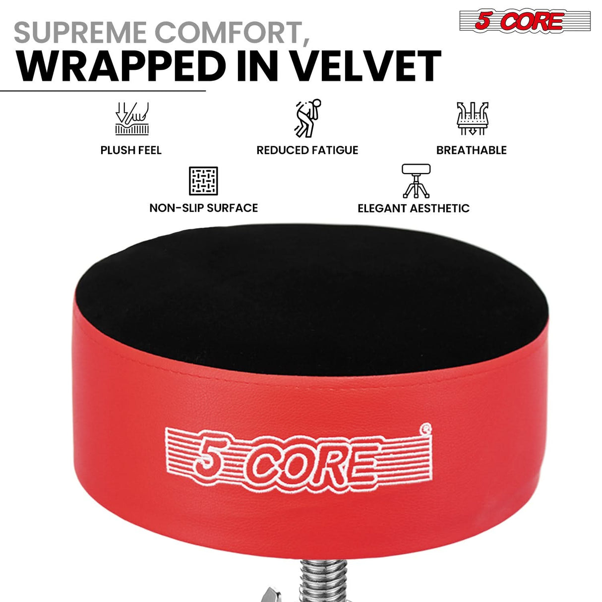 5 Core Drum Throne 5" Padded Drummer Seat Adjustable Drumming Chair w Luxury Velvet Top