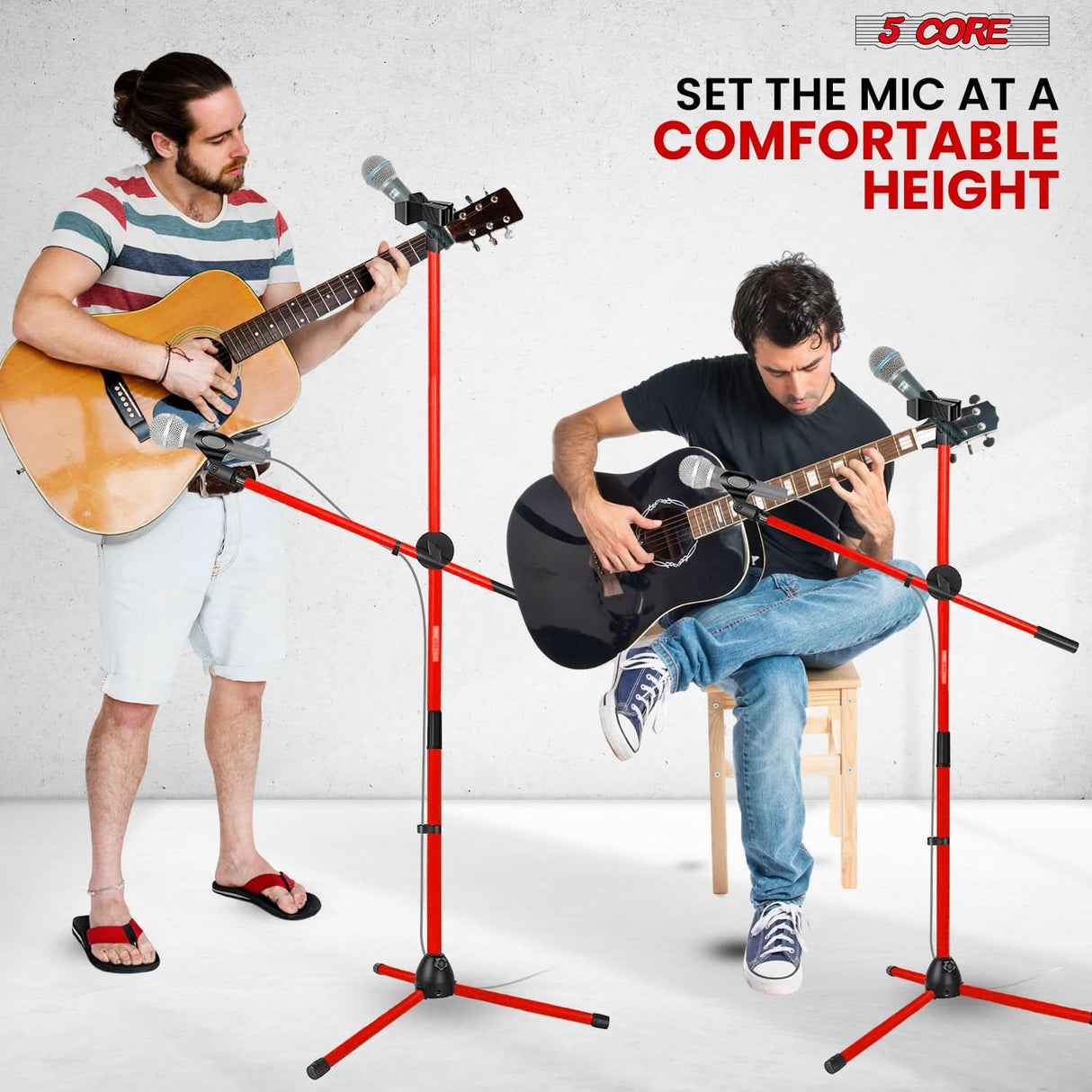5 Core Mic Stand Floor Height Adjustable Tripod Microphone Stands w Extending Telescoping Boom Arm
