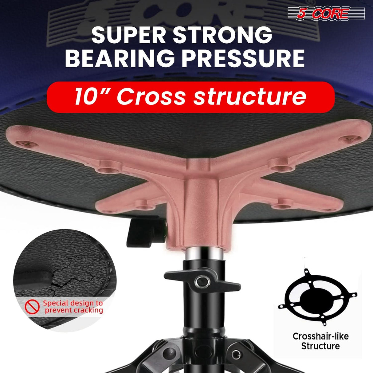 5 Core Drum Throne 3" Padded Drum Seat Height Adjustable Drumming Chair for Practice and Performance