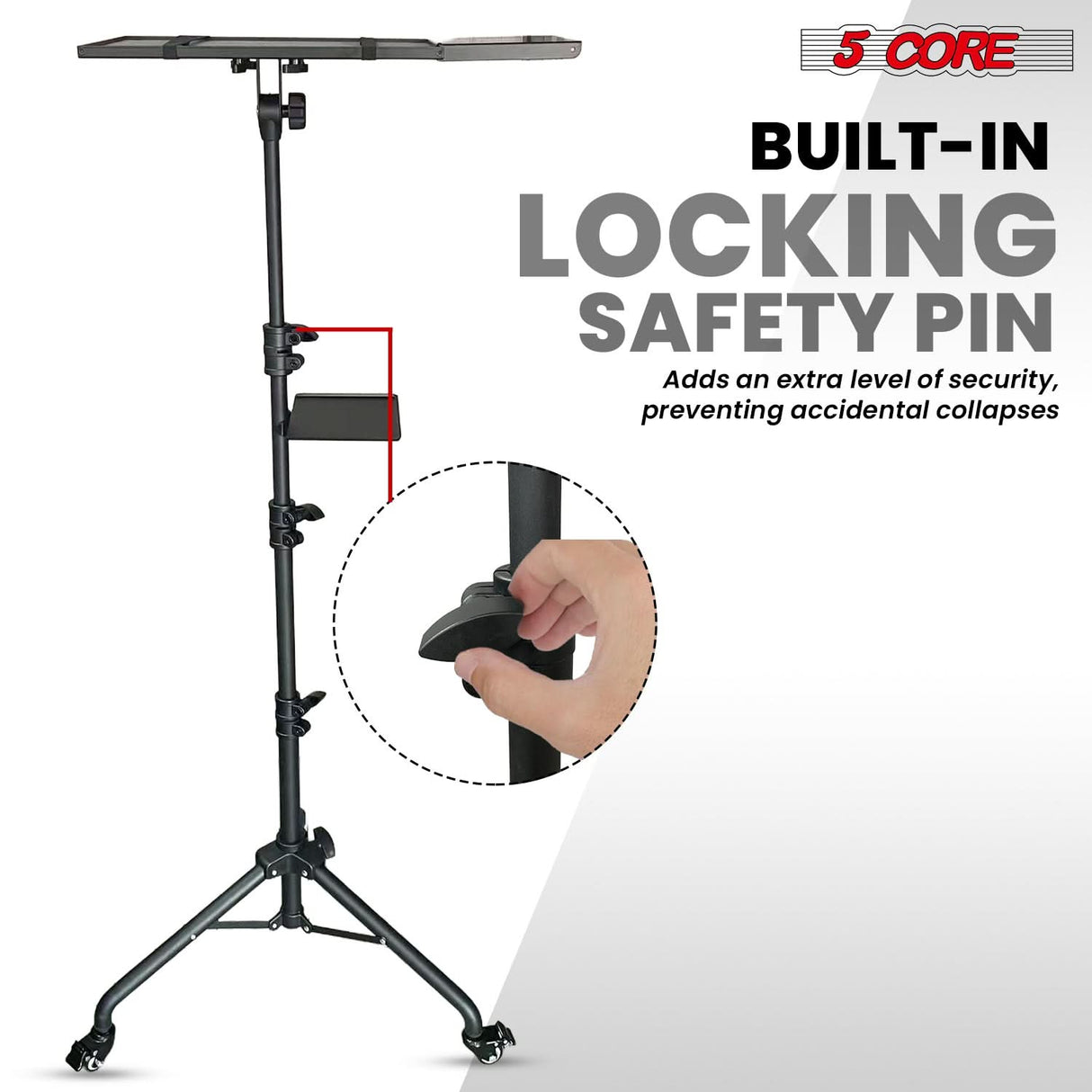Projector Stand 29.5 to 71 Inch Adjustable Tripod 2 Shelves Portable Laptop Cart w Phone Holder
