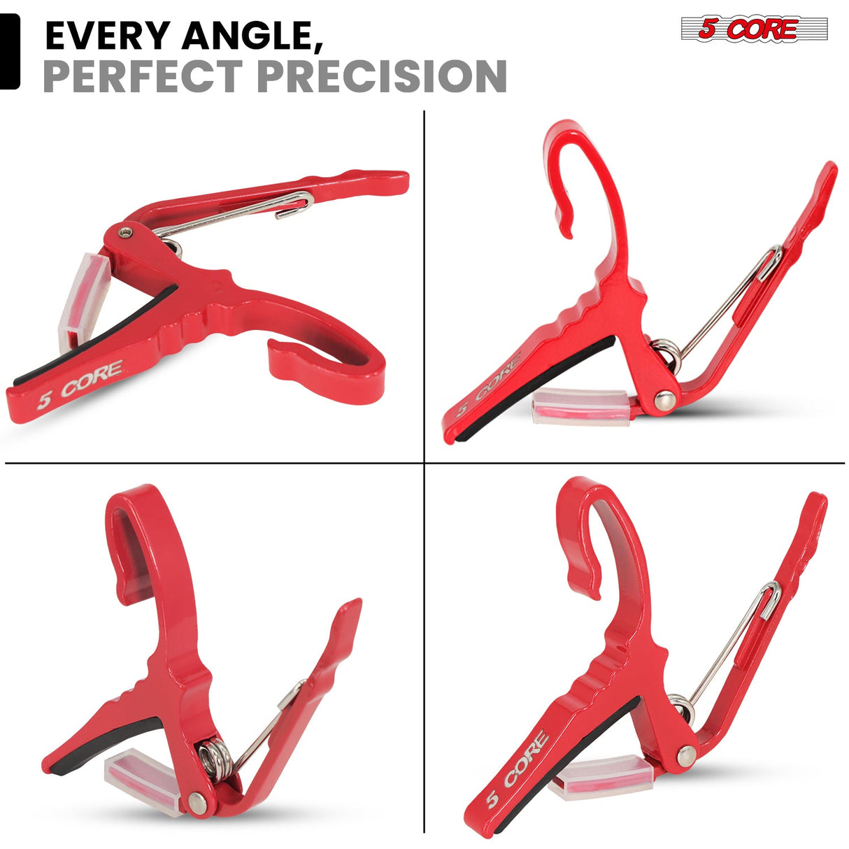 5 Core Guitar Capo Pair Quick Change Acoustic Electric String Clip Banjo Mandolin Or Ukulele Red
