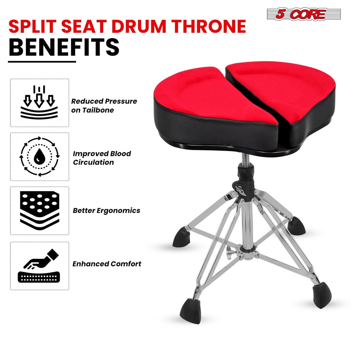 5Core Drum Throne Sponge Padded Guitar Stool Drummer Seat for Adults & Kids