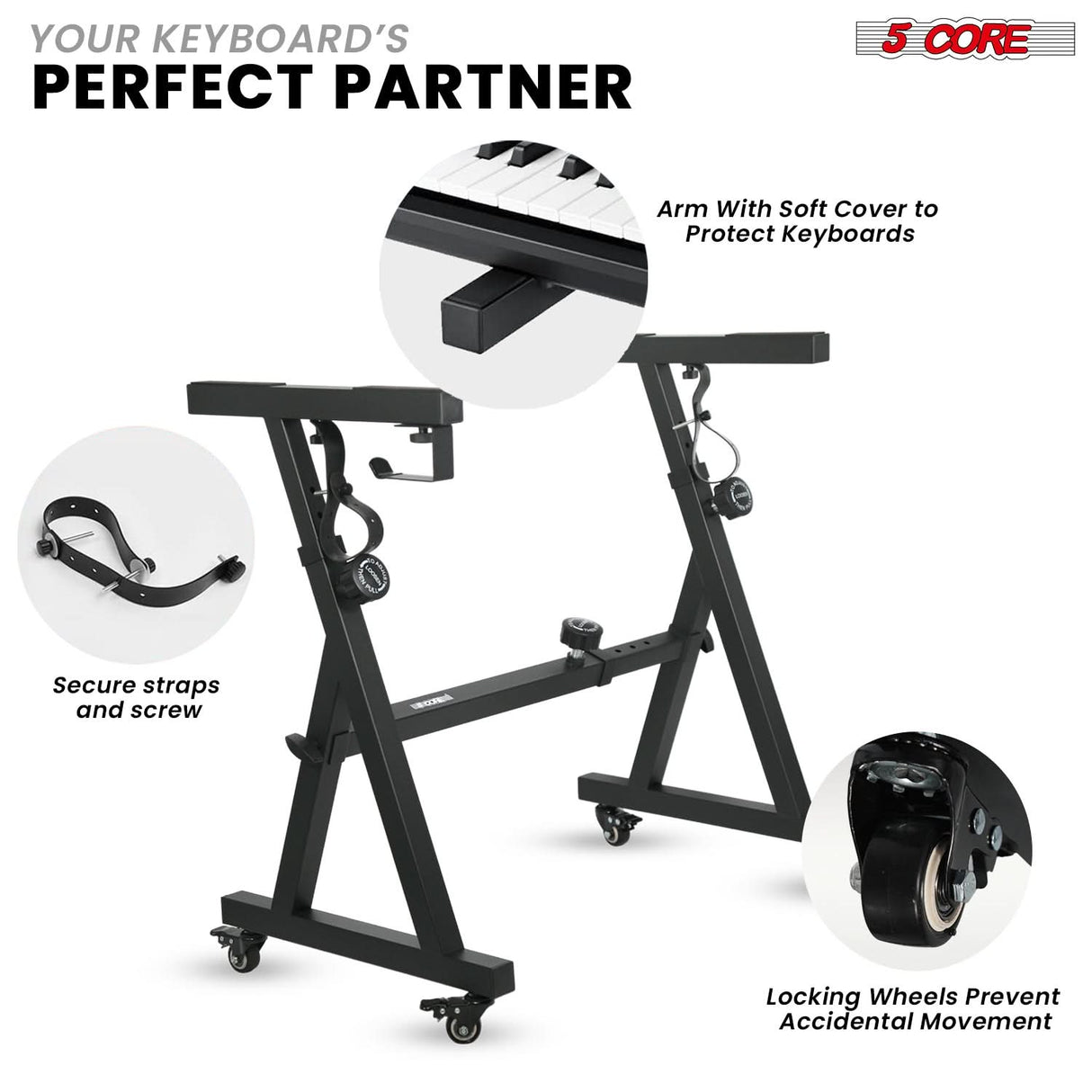 5Core Keyboard Stand Adjustable Height 36.5" Width 32.5” Z Style Electric Piano Riser 250Lb Capacity