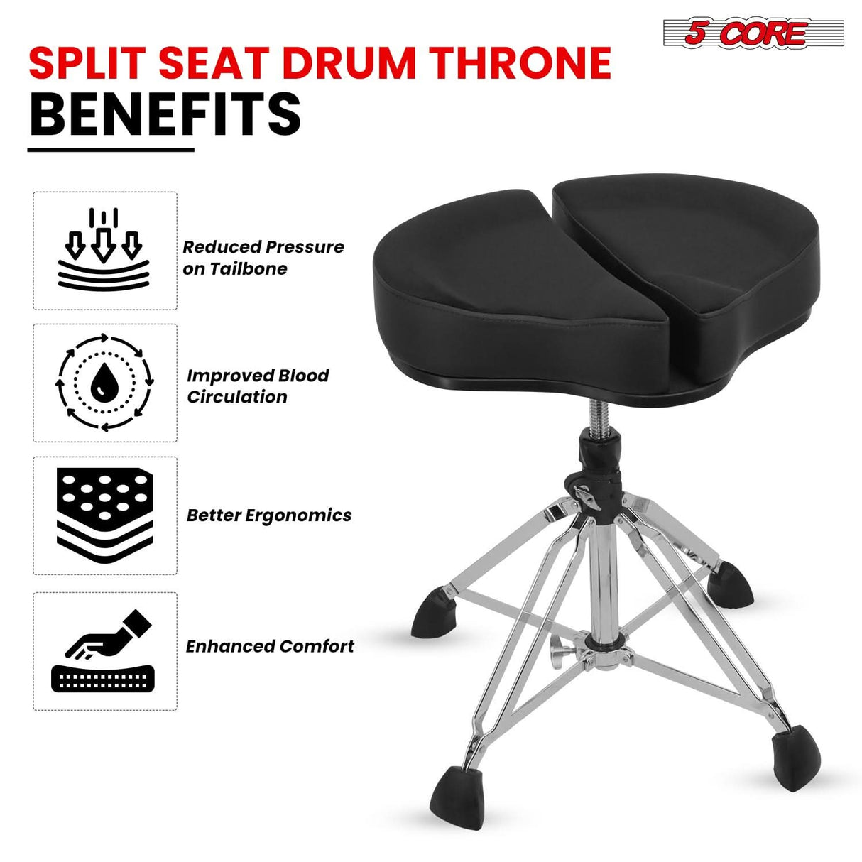 5Core Drum Throne Sponge Padded Guitar Stool Drummer Seat for Adults & Kids