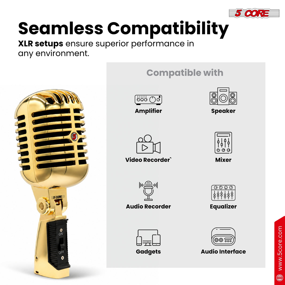 5Core Vintage Microphone Classic Dynamic Professional XLR Studio Retro Style Mic Gold