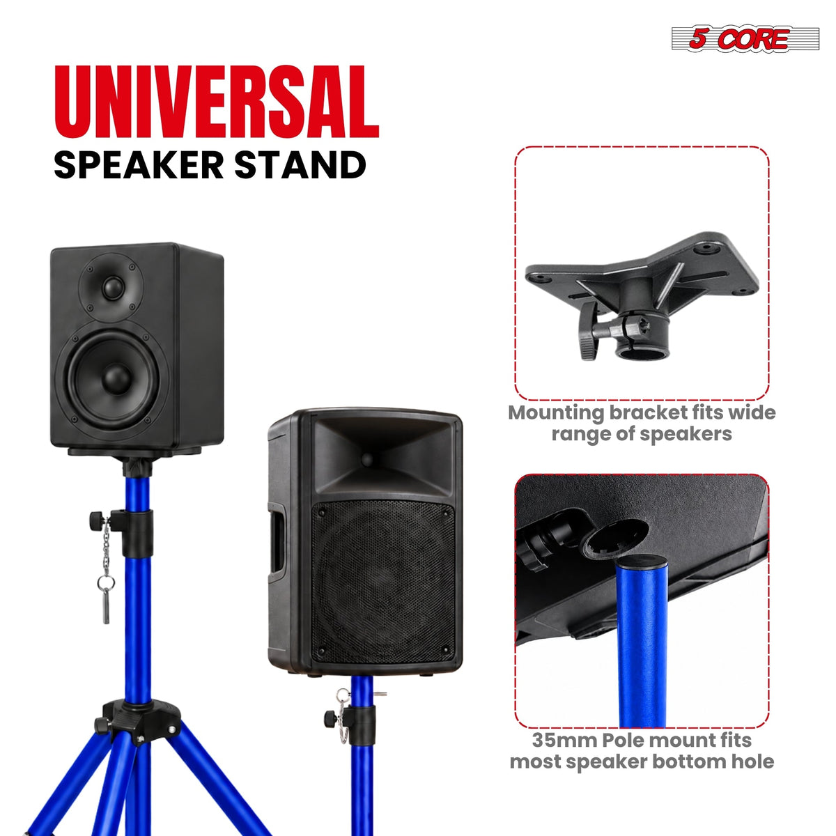 5 Core Speaker Stand Tripod Pair Adjustable PA DJ Universal Pole Mount