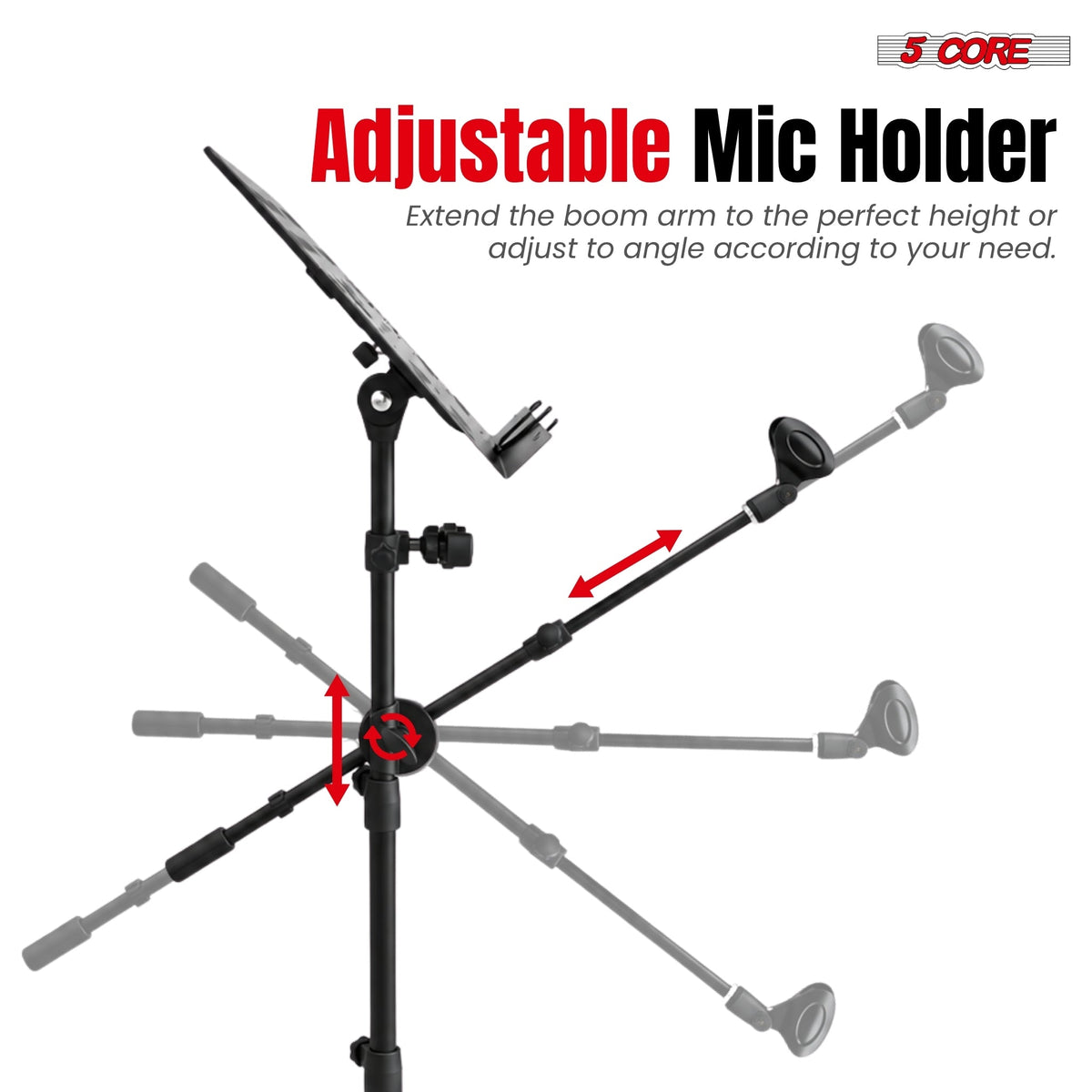 5Core Music Stand Height Adjustable Desktop Book Stands w Mic Mobile Holder