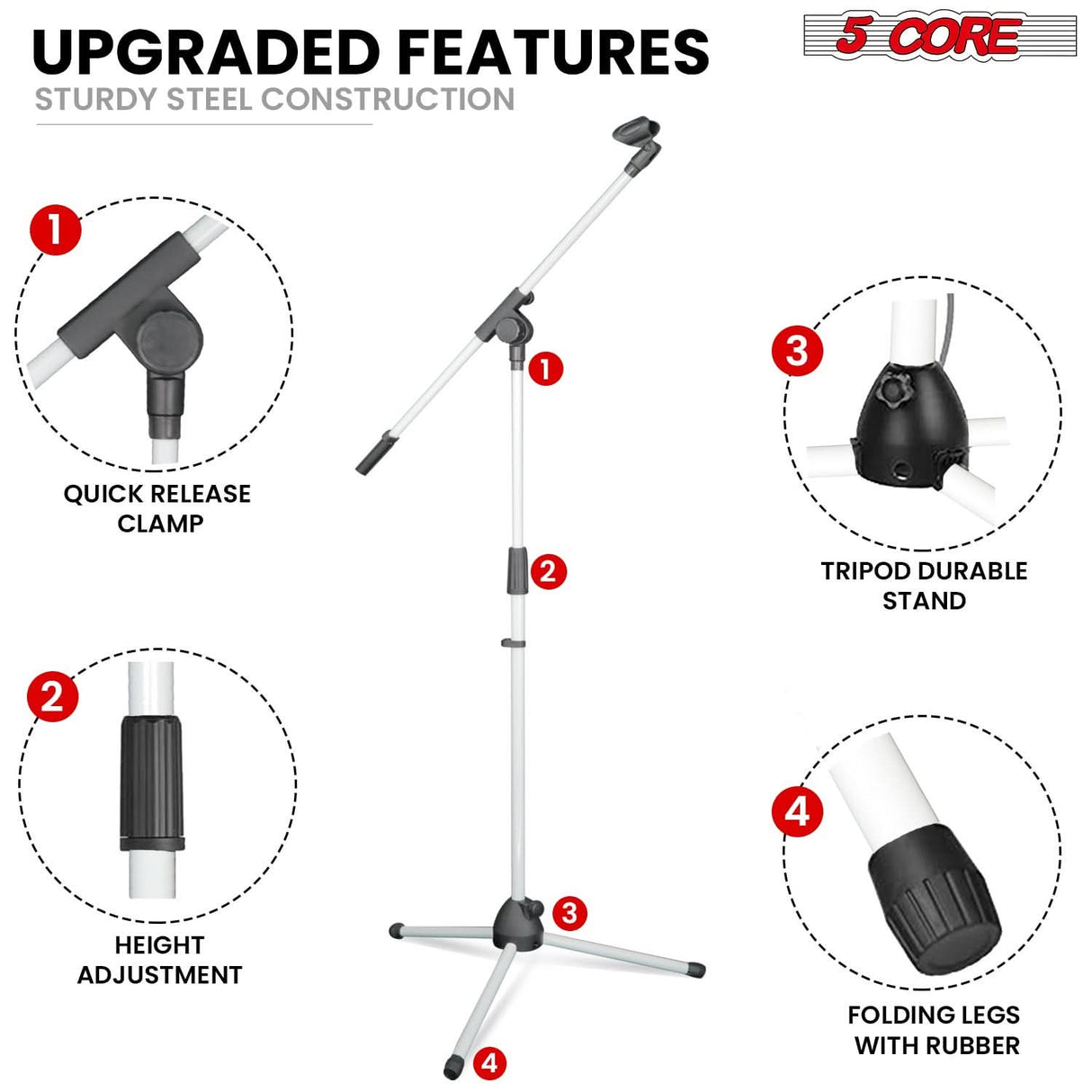 5Core Tripod Mic Stand 2Pcs Adjustable Holder Floor Microphone Boom Arm