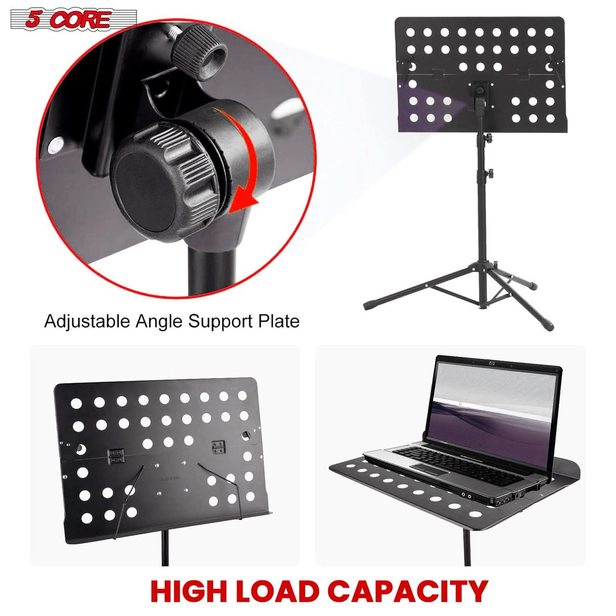 5 Core Music Stand Adjustable Desktop Book Stands Portable Sheet Holder All Metal Foldable Bookstand