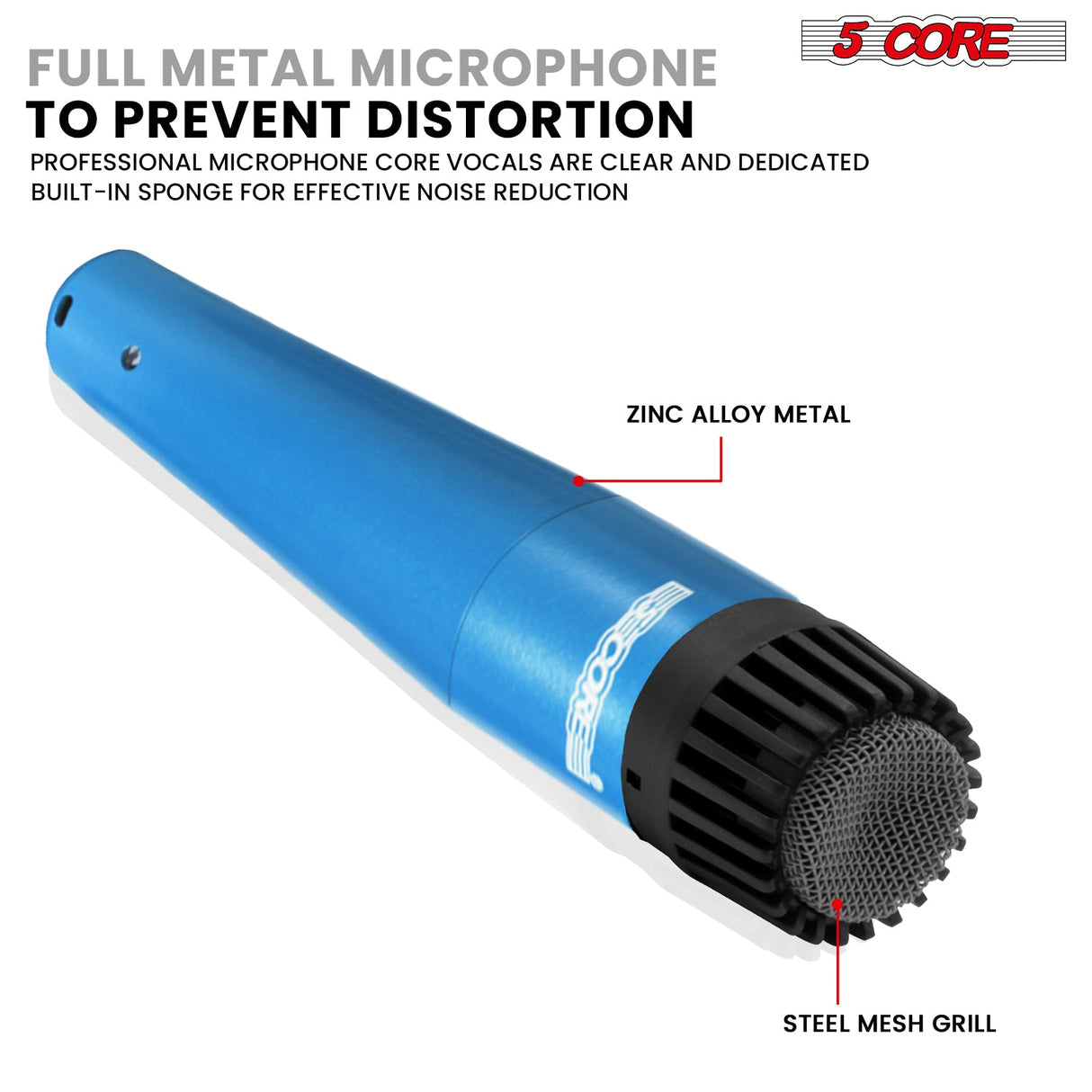 5 Core Drum Microphone Kit 9Pc All Metal Drummer Mics Tom/Snare & Cymbals Wired Instrument Drums Set