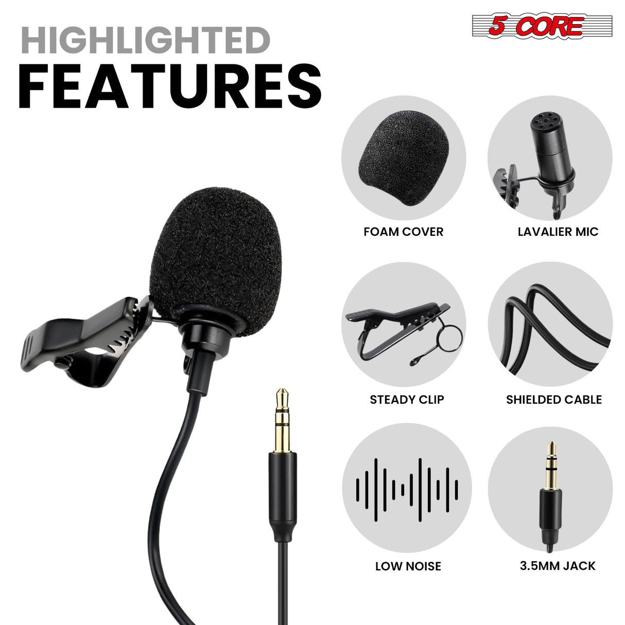 5 Core Microphone 2Pcs Lavalier Mic Wearable Omnidirectional Condenser 3.5mm Body Microfono