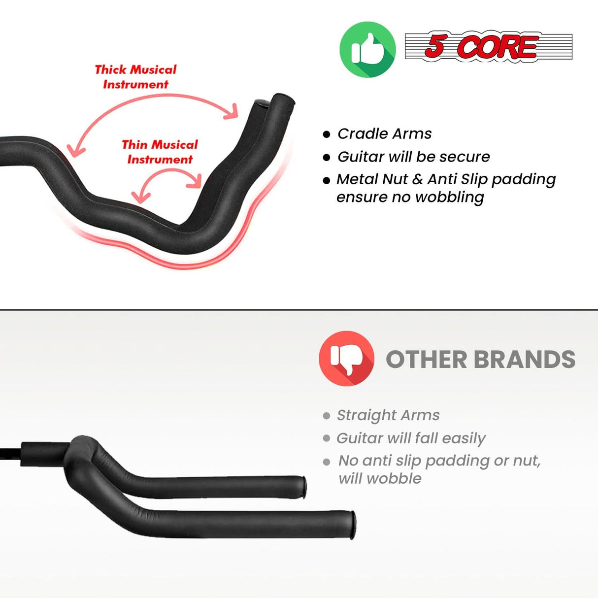 5Core Guitar Stand Pair Floor Folding Holder Soporte Para Guitarra for Acoustic Electric Bass