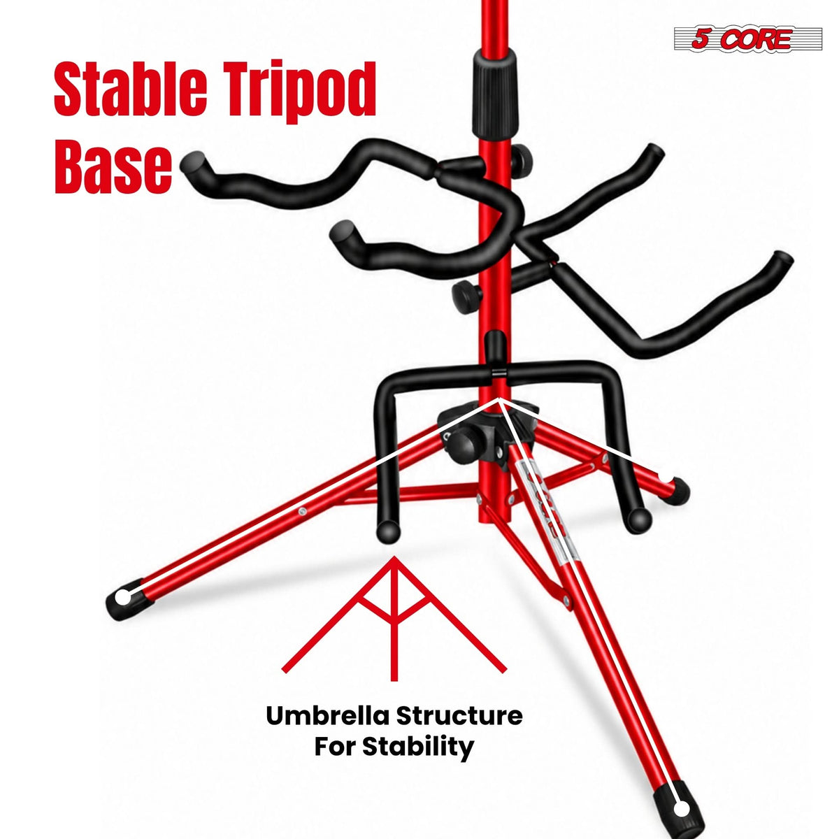 5CORE Triple Guitar Stand Floor Adjustbale for Acoustic/ Electric/ Bass/ Banjo