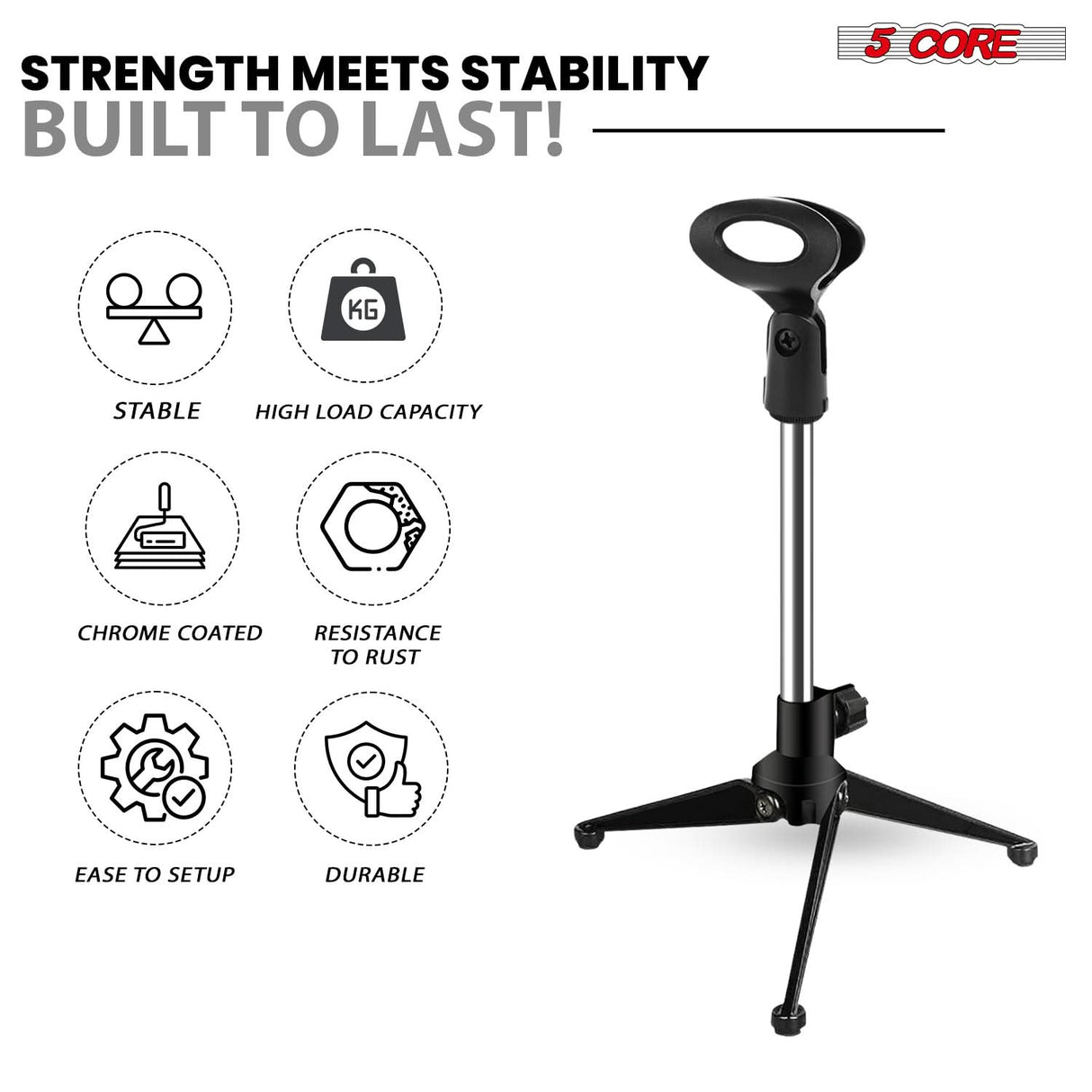 5Core Desktop Mic Stand Tripod metal build microphone holder detailed view