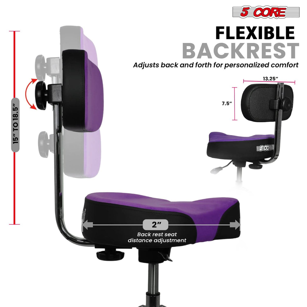 5 Core Drum Throne w Backrest 4" Padded Stool Airlift 25" Adjustable Drummer Stool 441Lb Capacity