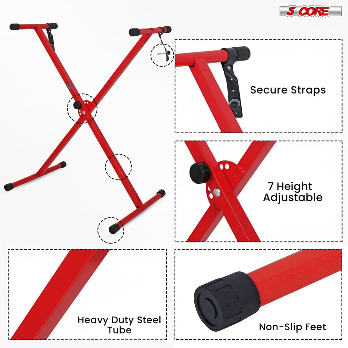 5 Core Keyboard Stand X Shape Adjustable Foldable Portable Key Board Stands w Locking Strap