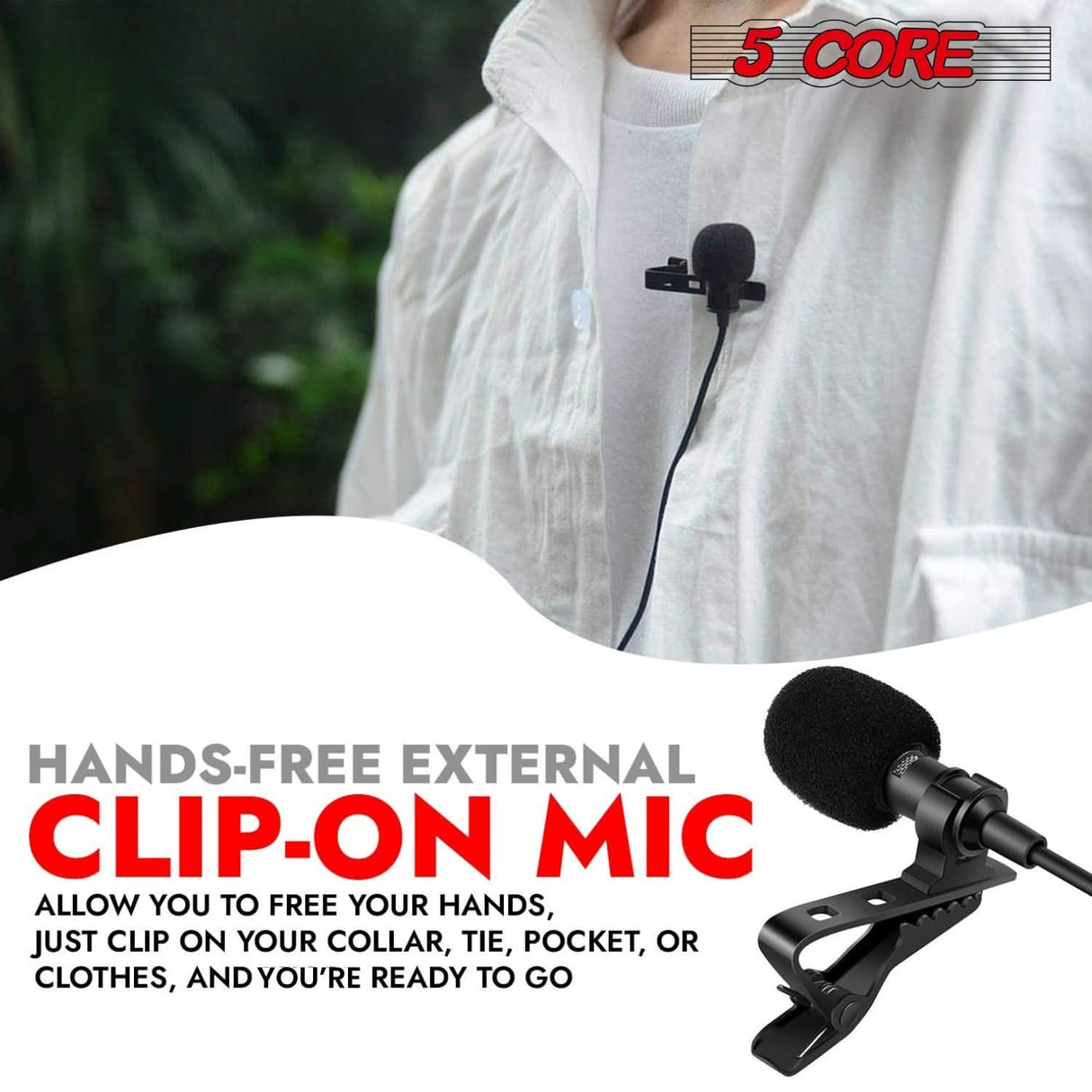 5Core Lavalier Microphone Clip On Professional Grade 3.5mm Lav Lapel Mic Omnidirectional