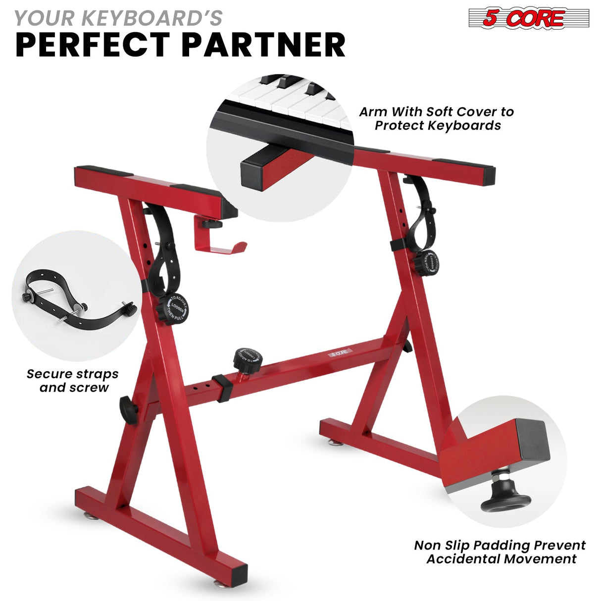 5Core Keyboard Stand Adjustable Height 34.5" Width 32.5” Z Style Electric Piano Riser 250Lb Capacity