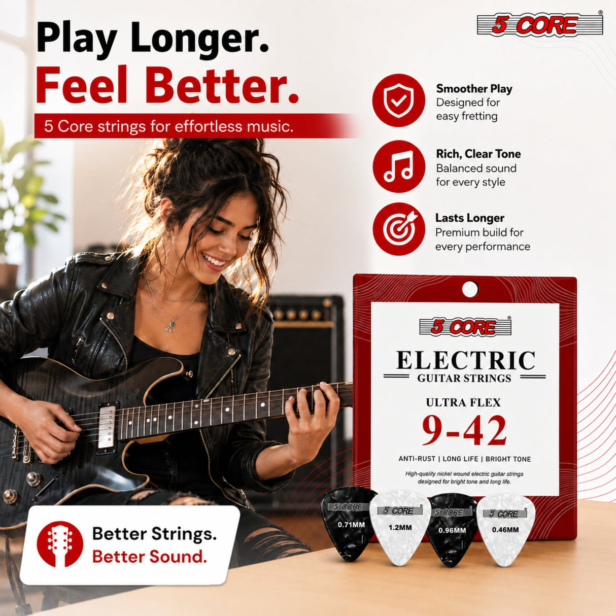 5 Core Guitar Strings Nickel Plated Acoustic Electric Guitar String Set w Picks