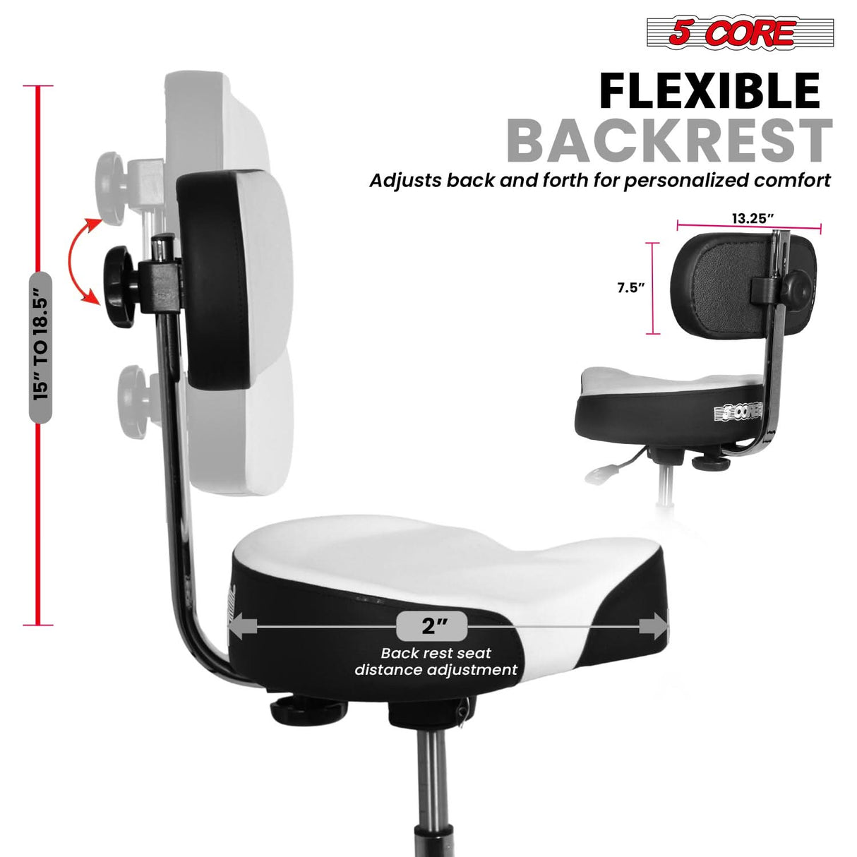 5 Core Drum Throne w Backrest 4" Padded Stool Airlift 25" Adjustable Drummer Stool 441Lb Capacity