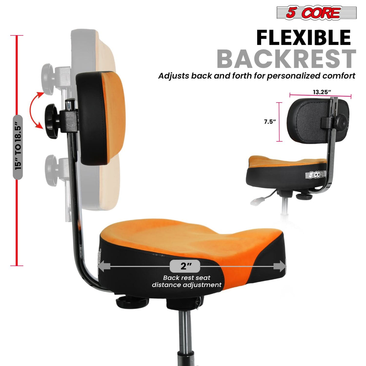 5 Core Drum Throne w Backrest 4" Padded Stool Airlift 25" Adjustable Drummer Stool 441Lb Capacity