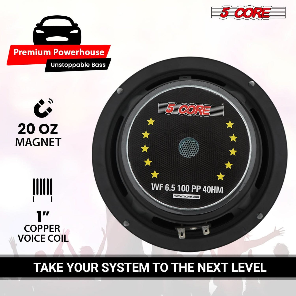 5 Core 6.5 Inch Woofer 100W Car Subwoofer 4Ohm Replacement Deep Sub w Poly Cone